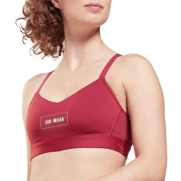 Reebok Les Mills Lux Strappy Bra wine colour size Medium - Picture 2 of 7